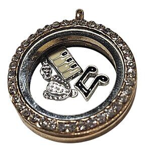 Musical Floating Charm Locket Pendant Music Notes Piano Design Rhinestone Border